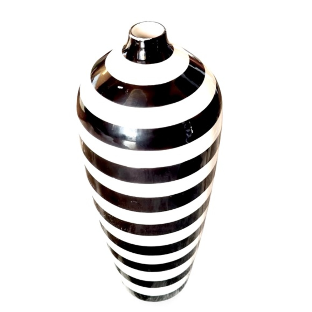 16” TALL XL LARGE Black & White Stripe Vase - Maximalist Stripes Decor